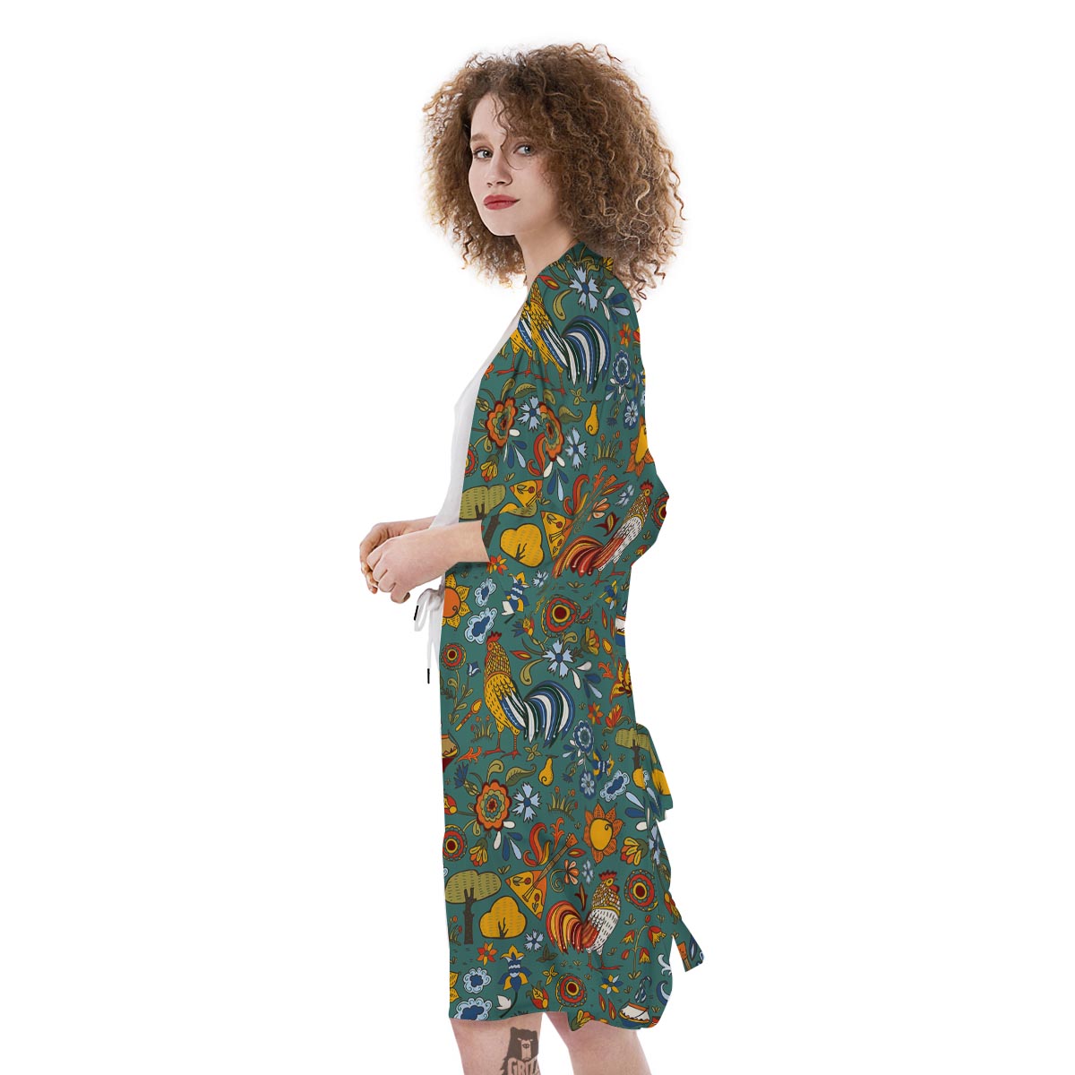 Flower And Rooster Print Pattern Kimono-grizzshop