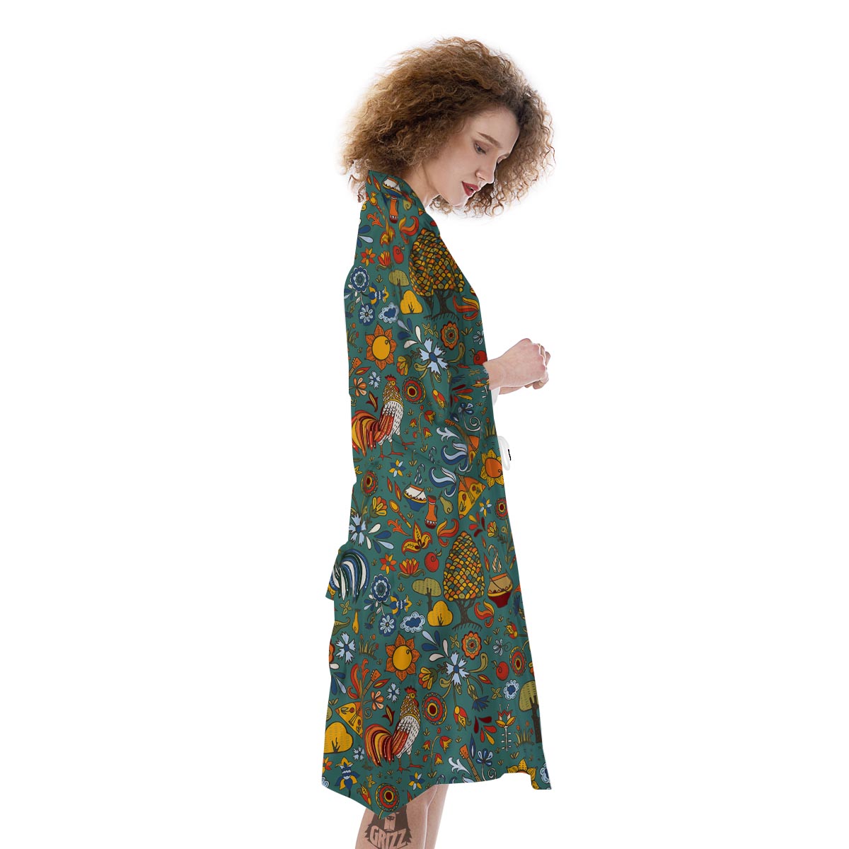 Flower And Rooster Print Pattern Kimono-grizzshop