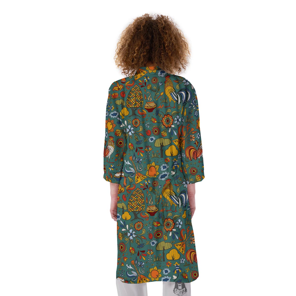 Flower And Rooster Print Pattern Kimono-grizzshop