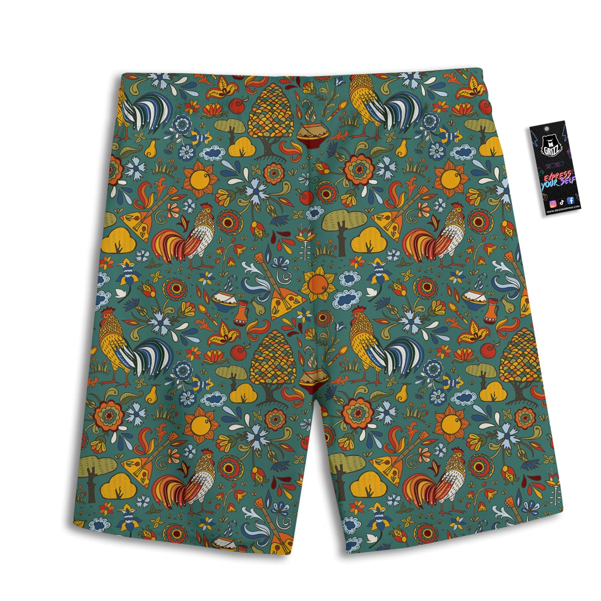 Flower And Rooster Print Pattern Men's Athletic Shorts