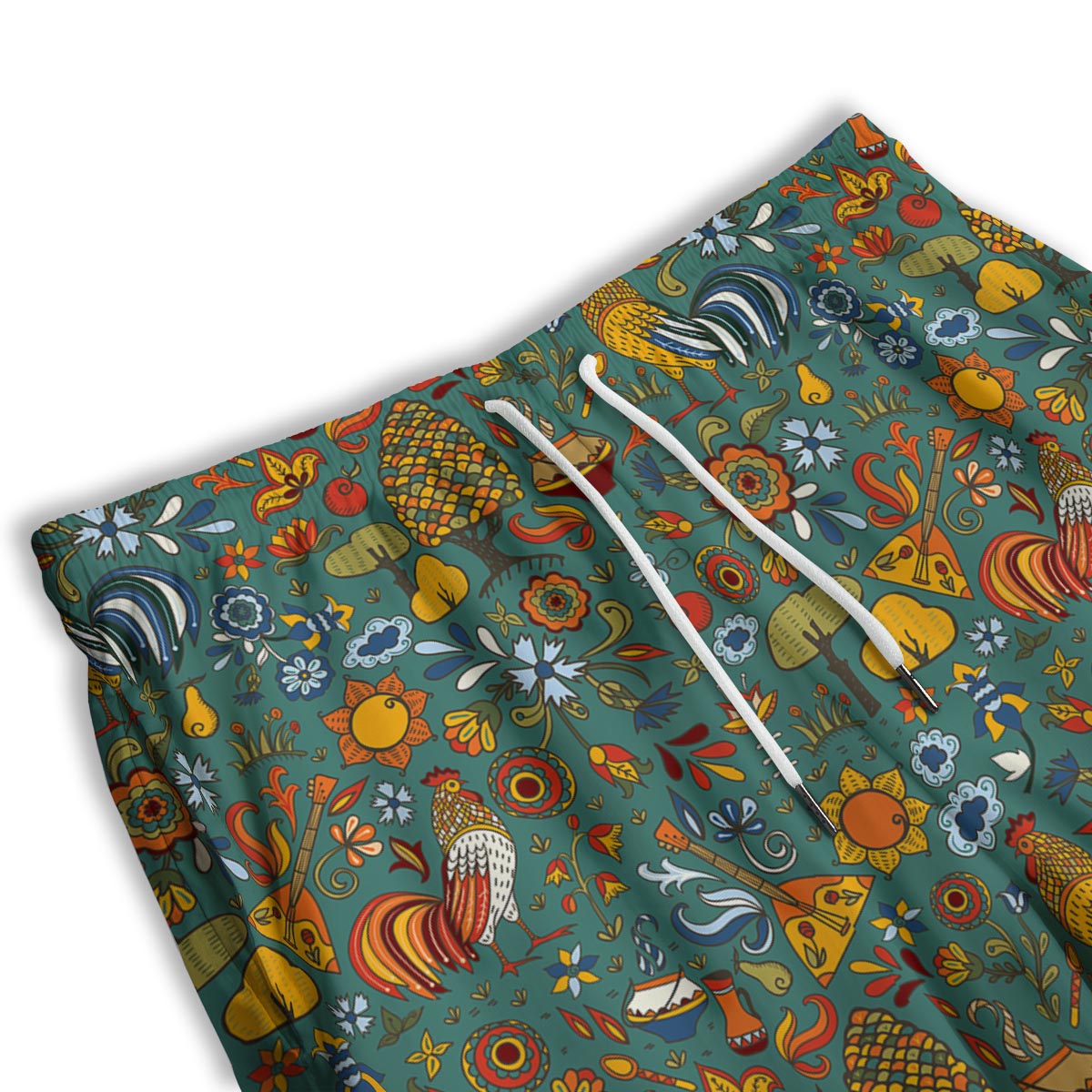 Flower And Rooster Print Pattern Men's Athletic Shorts