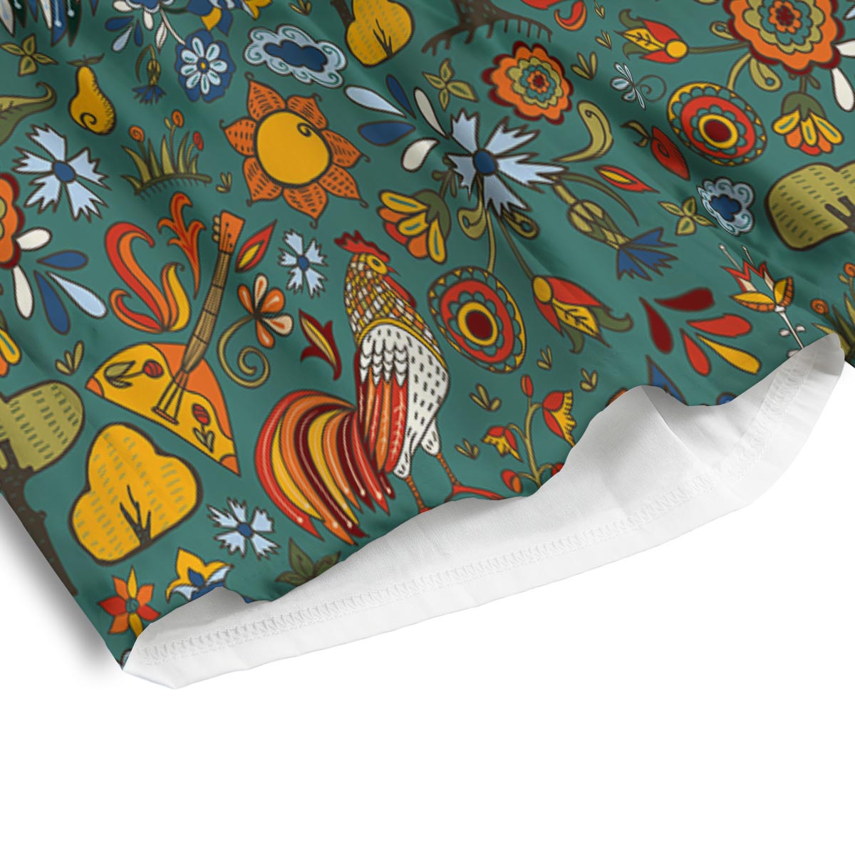 Flower And Rooster Print Pattern Men's Athletic Shorts