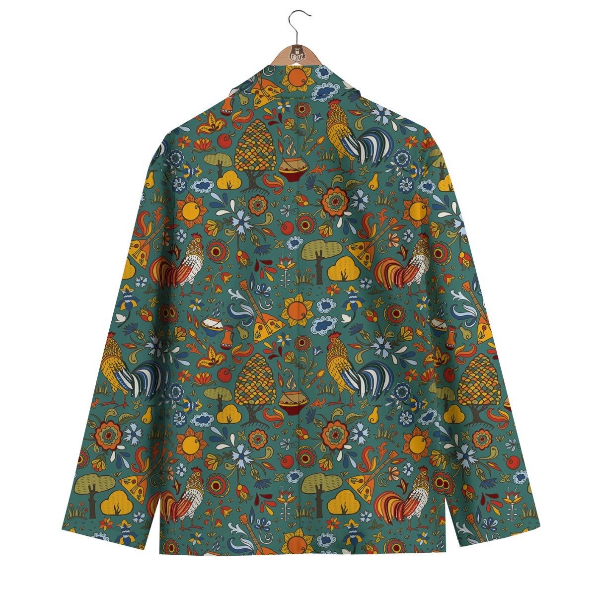 Flower And Rooster Print Pattern Men's Blazer-grizzshop