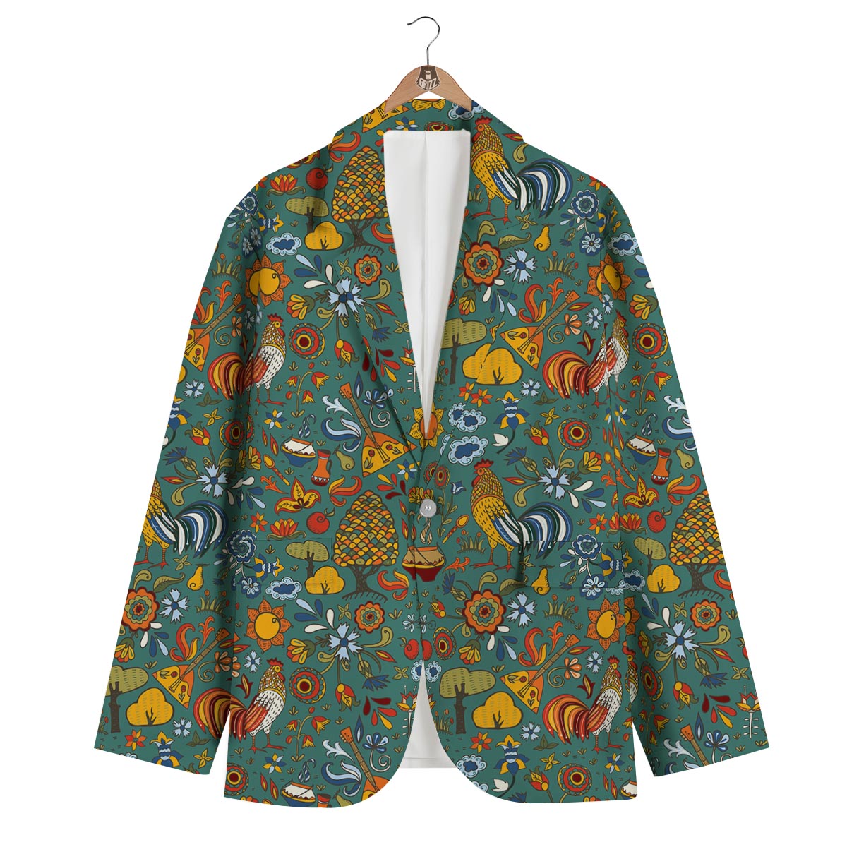 Flower And Rooster Print Pattern Men's Blazer-grizzshop