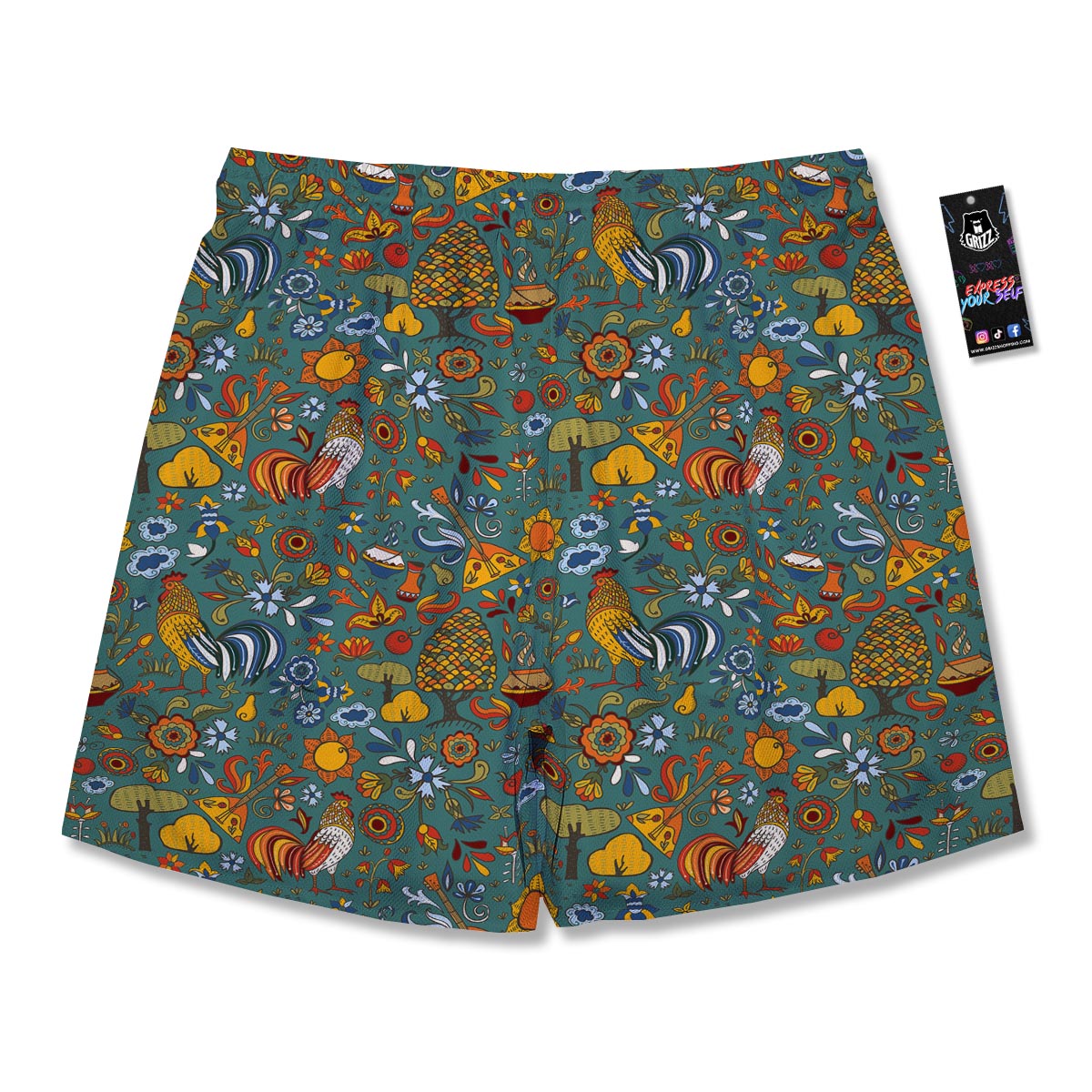 Flower And Rooster Print Pattern Men's Running Shorts-grizzshop