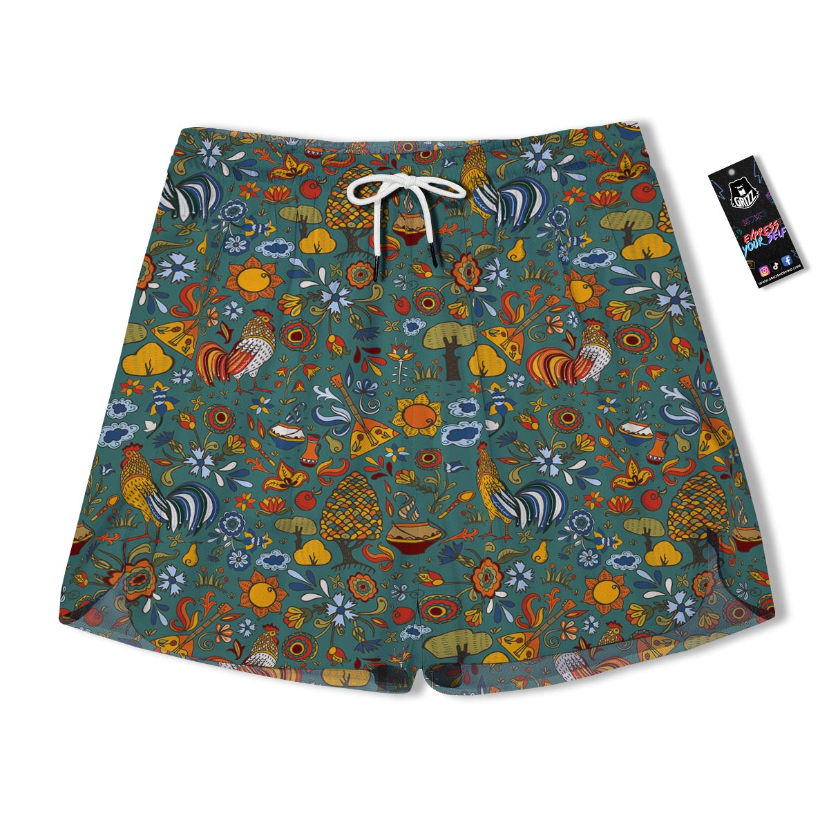 Flower And Rooster Print Pattern Men's Running Shorts-grizzshop