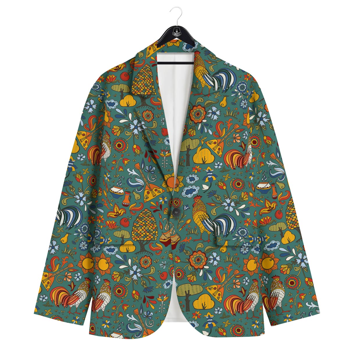 Flower And Rooster Print Pattern Men's Sport Coat-grizzshop