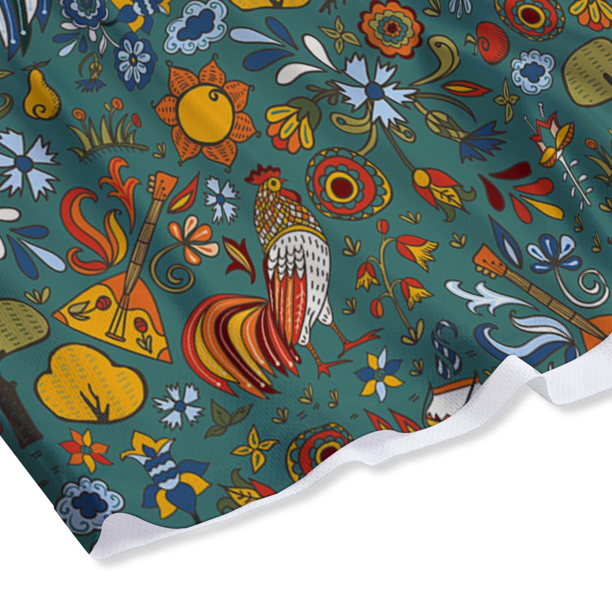 Flower And Rooster Print Pattern Mesh Shorts