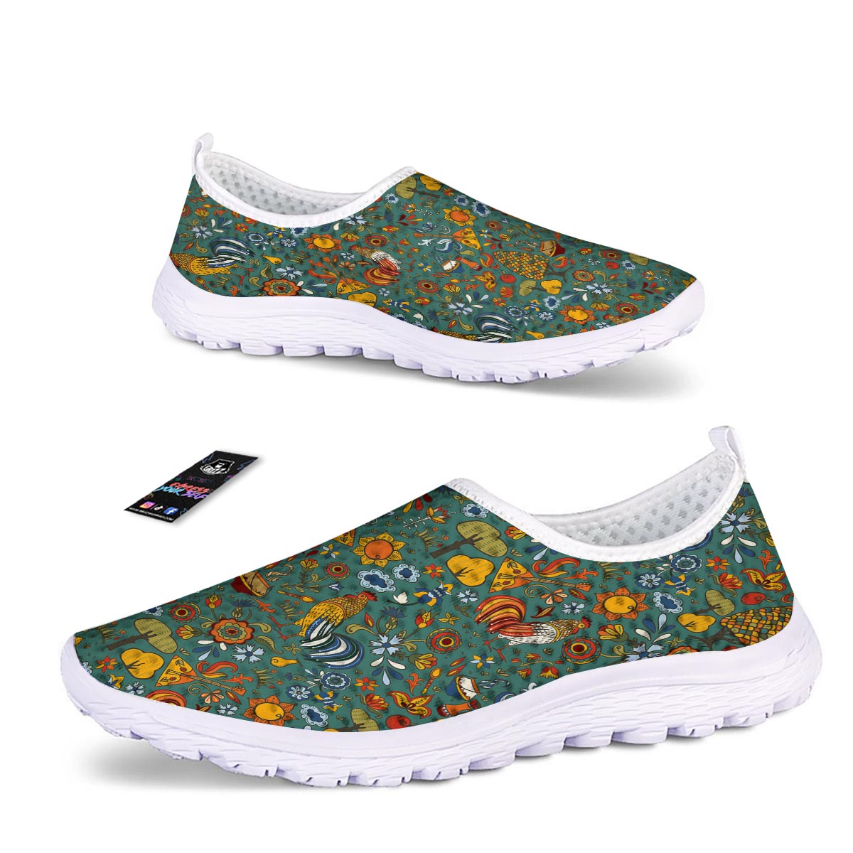 Flower And Rooster Print Pattern Nurse Shoes-grizzshop