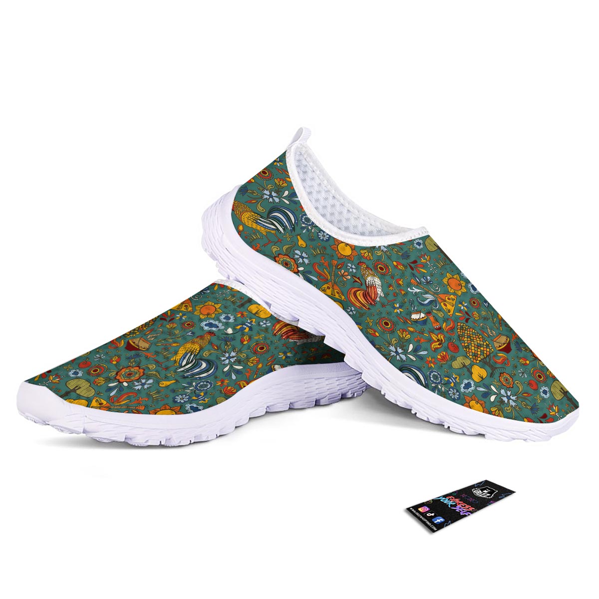 Flower And Rooster Print Pattern Nurse Shoes-grizzshop