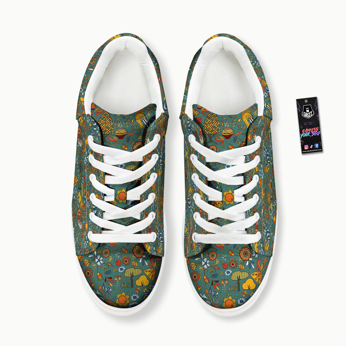 Flower And Rooster Print Pattern Platform Shoes-grizzshop