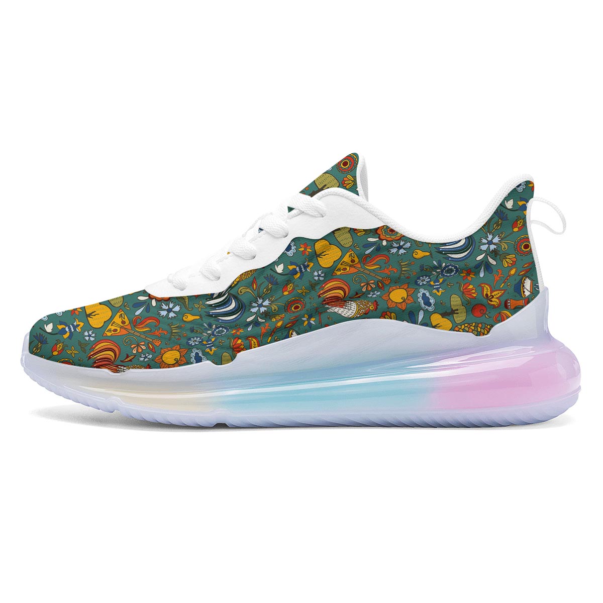 Flower And Rooster Print Pattern Running Sneakers-grizzshop