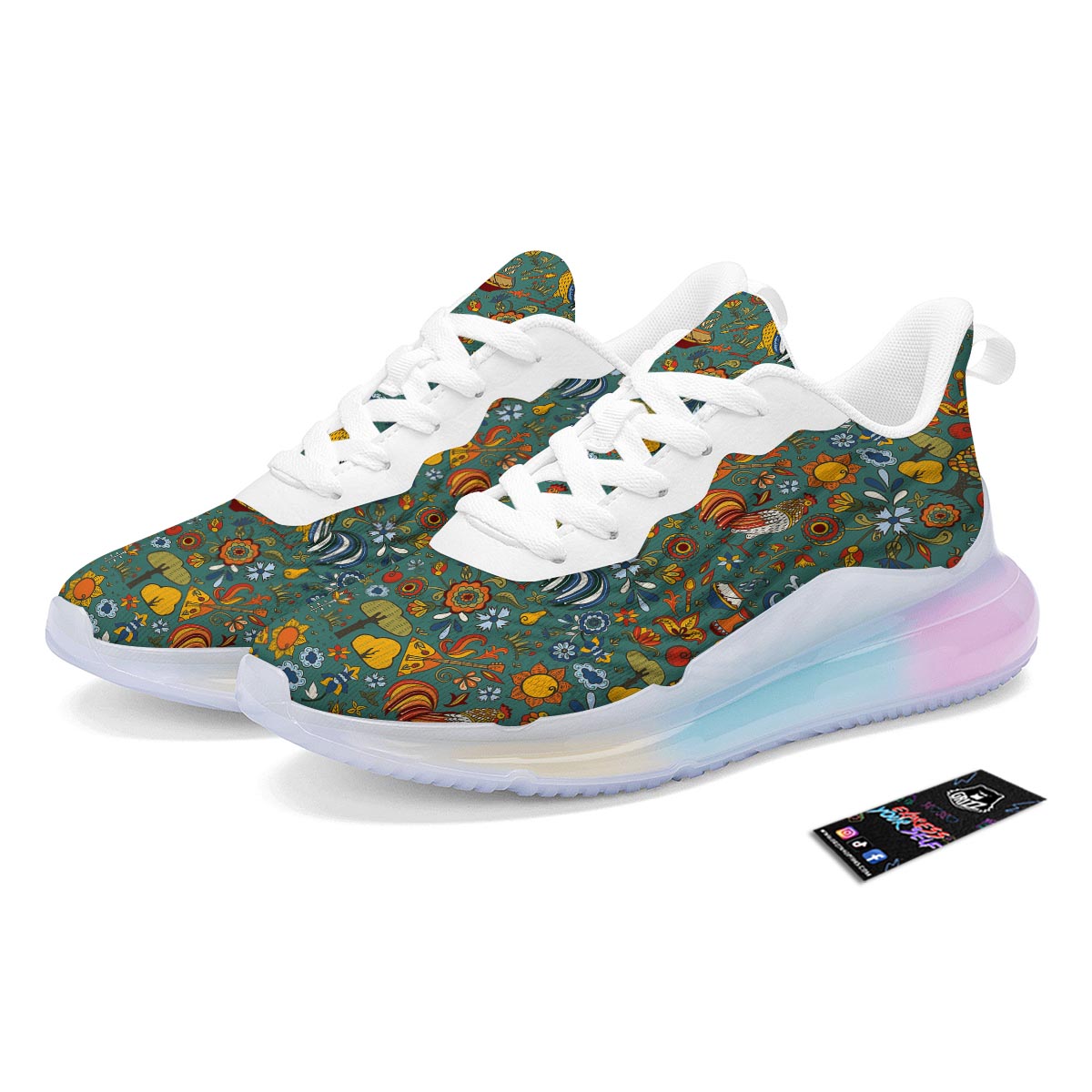 Flower And Rooster Print Pattern Running Sneakers-grizzshop