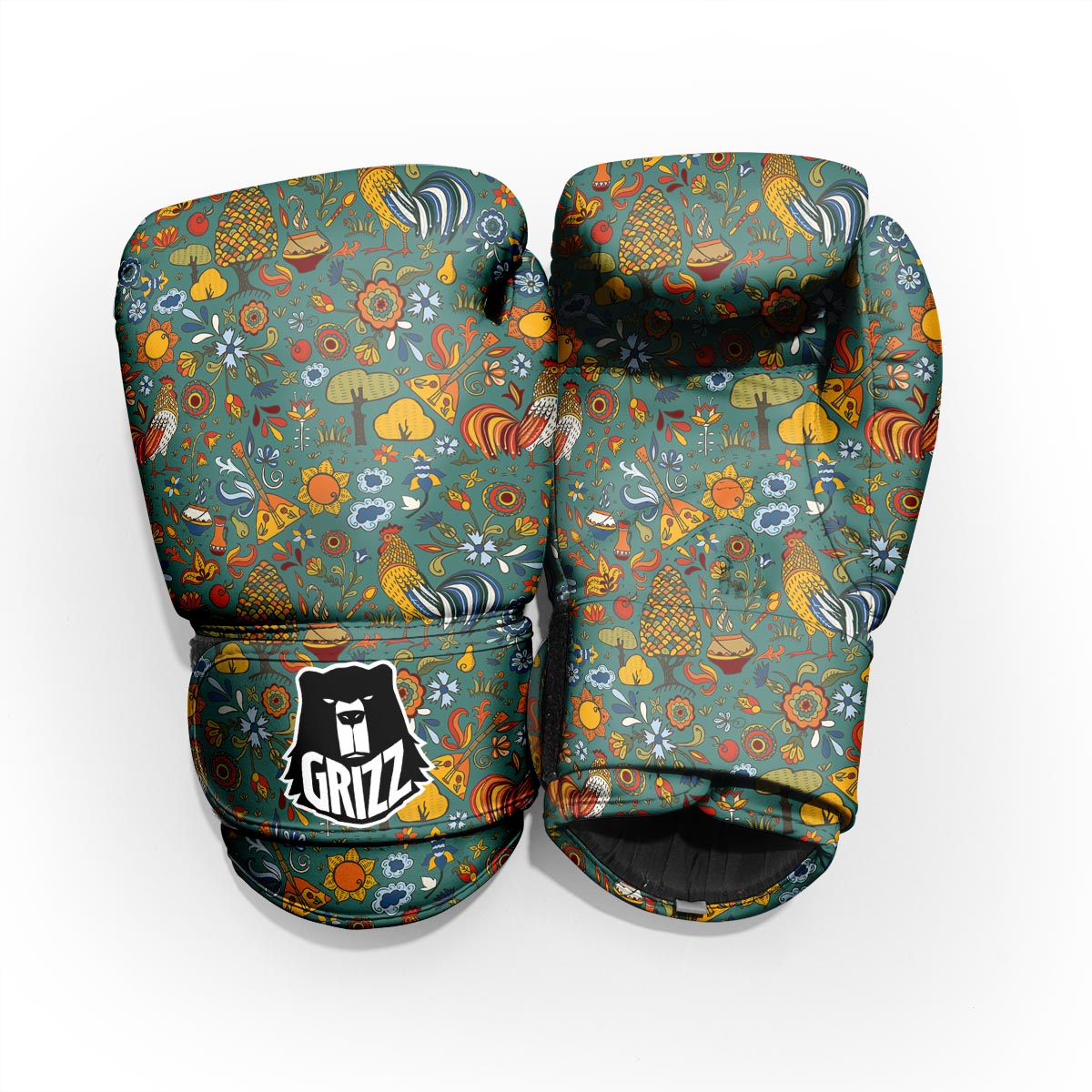 Flower And Rooster Print Pattern Pro Boxing Glove