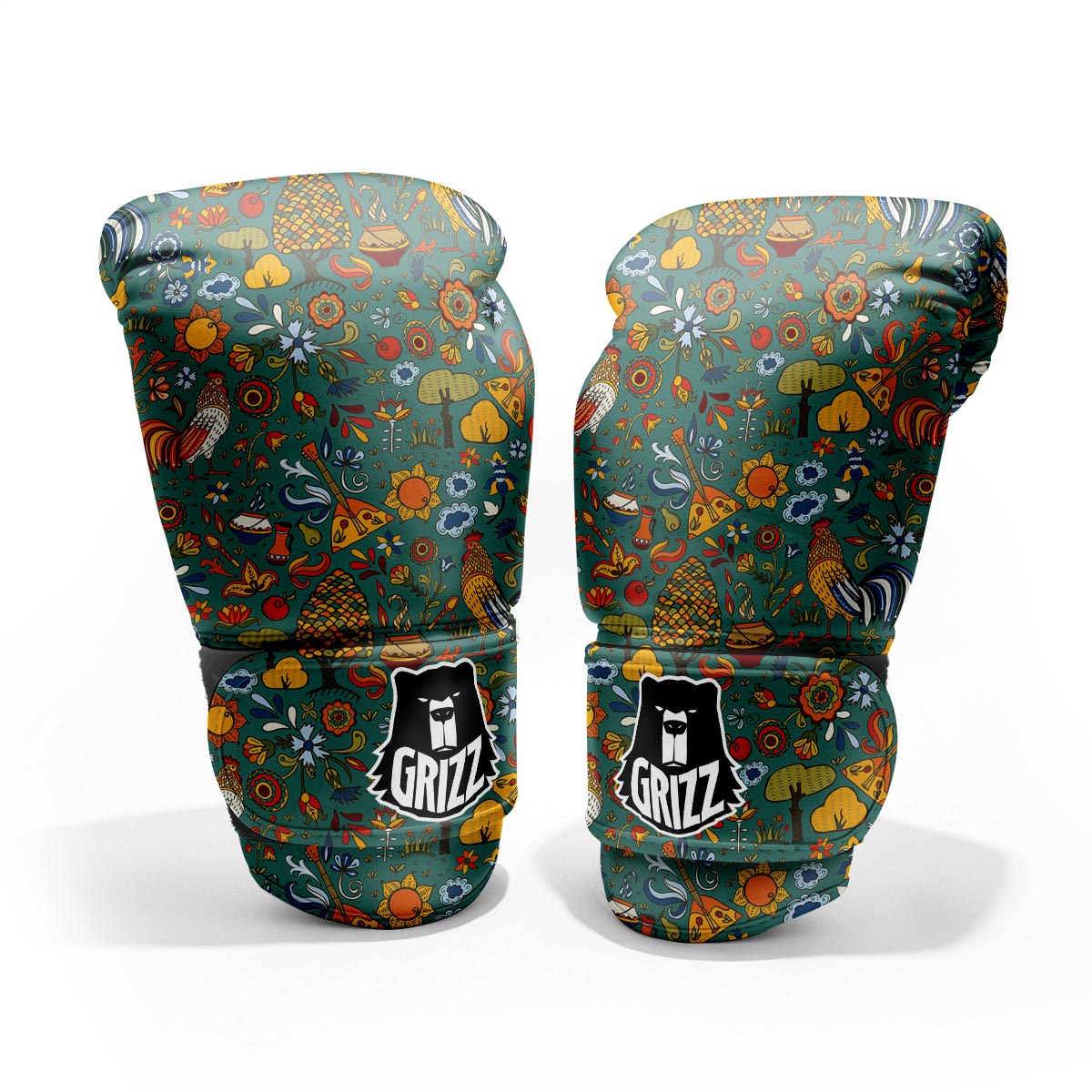 Flower And Rooster Print Pattern Pro Boxing Glove