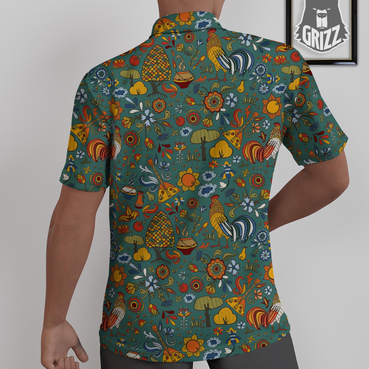 Flower And Rooster Print Pattern Untucked Shirts-grizzshop