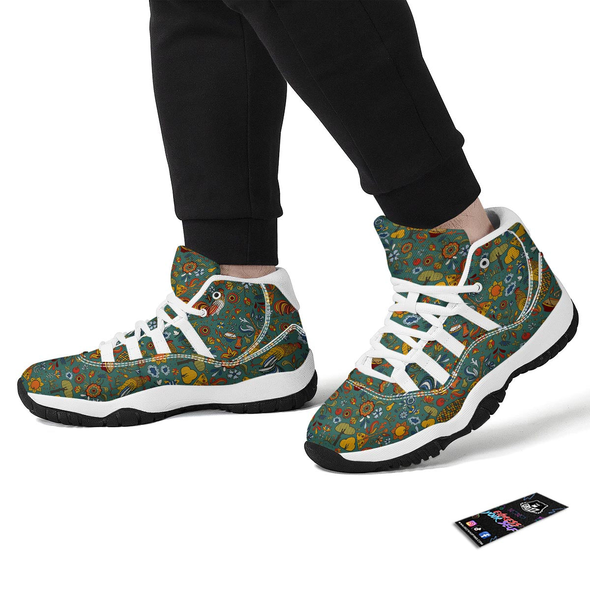 Flower And Rooster Print Pattern White Bball Shoes-grizzshop
