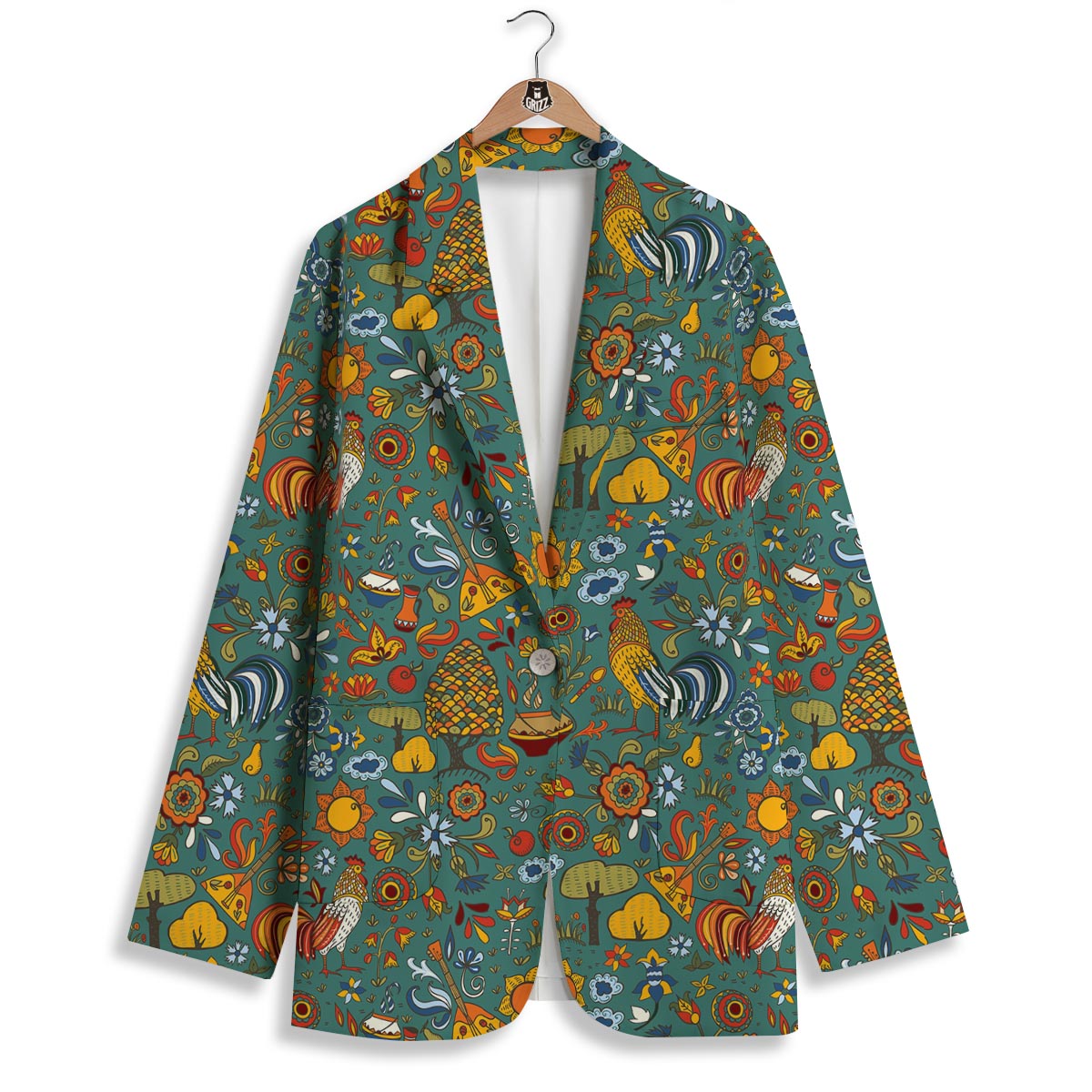 Flower And Rooster Print Pattern Women's Blazer-grizzshop