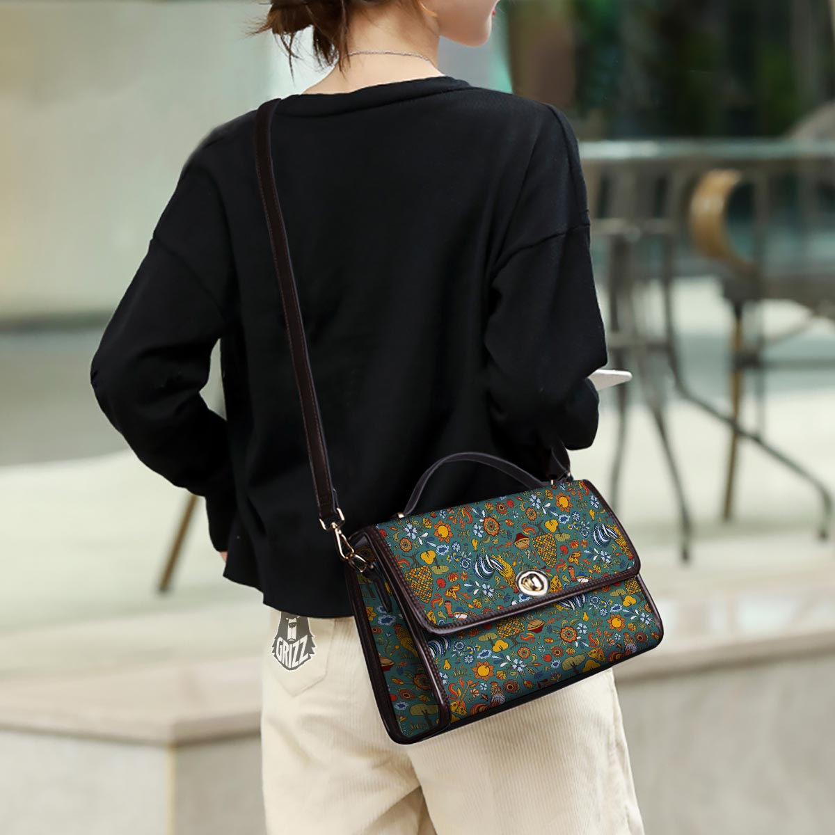 Flower And Rooster Print Pattern Women's Satchel Bag-grizzshop