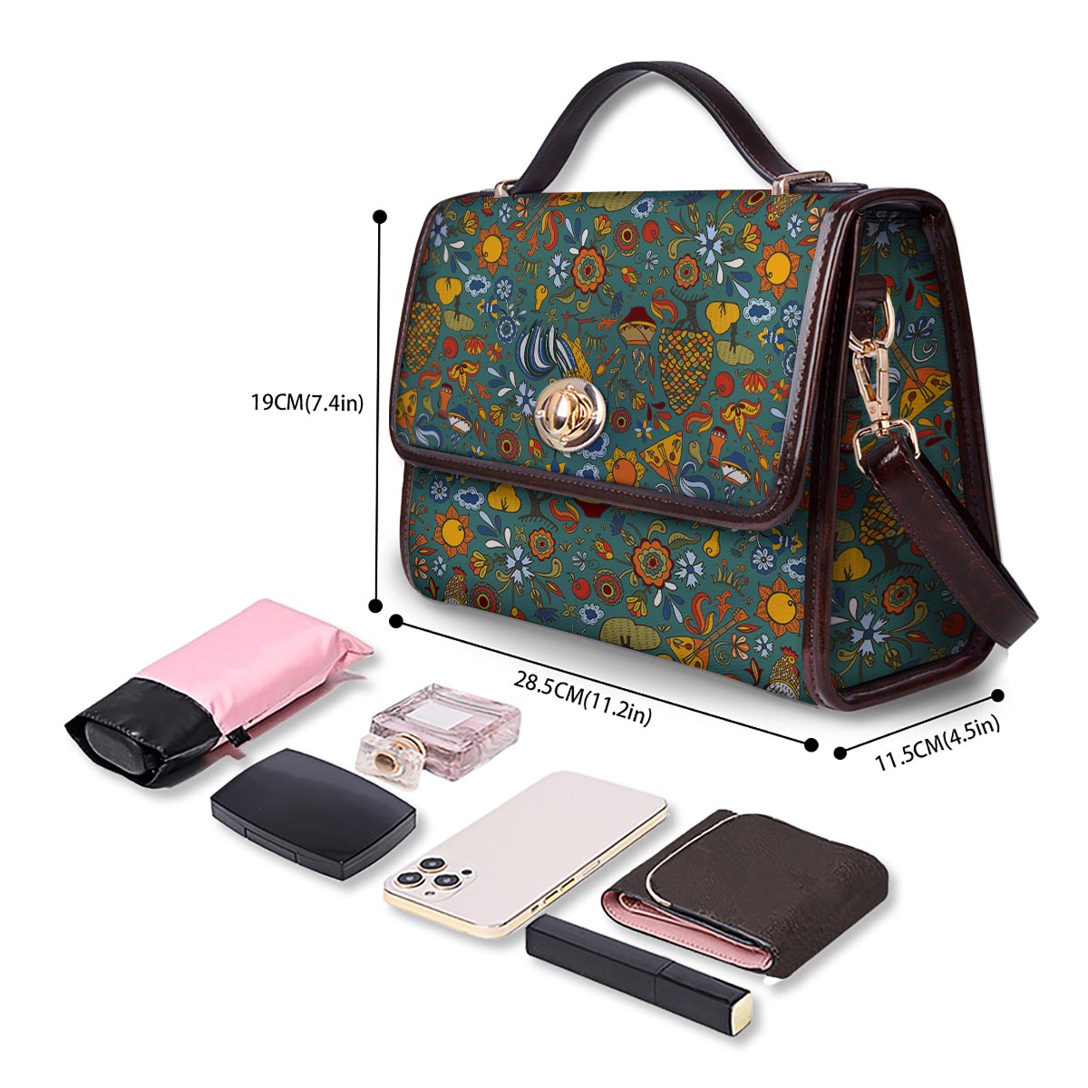 Flower And Rooster Print Pattern Women's Satchel Bag-grizzshop