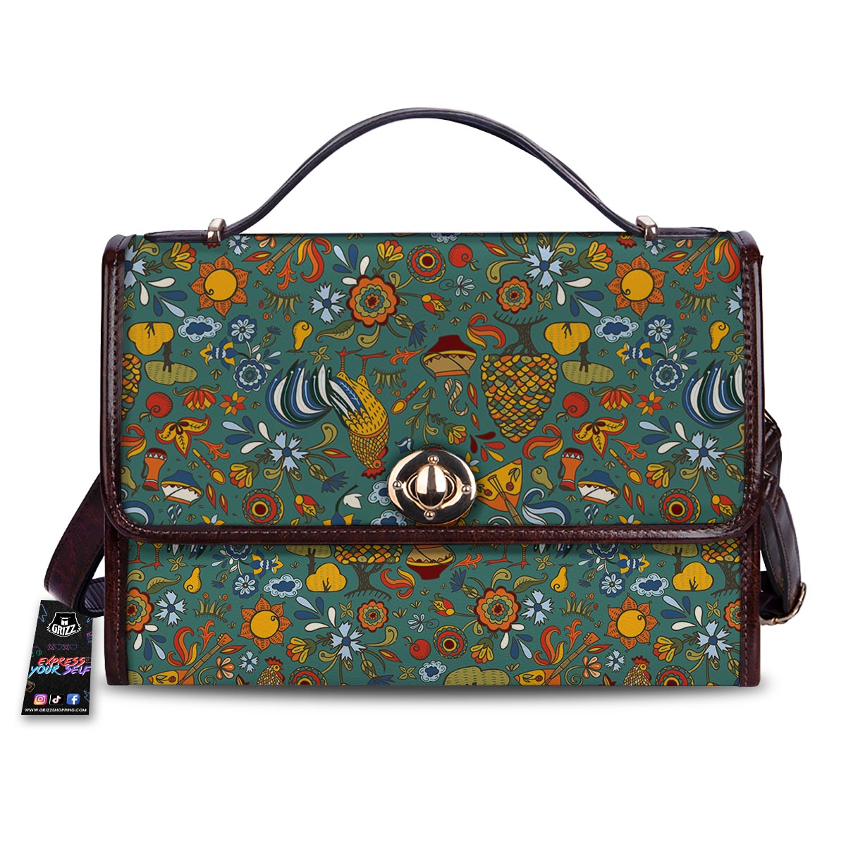 Flower And Rooster Print Pattern Women's Satchel Bag-grizzshop