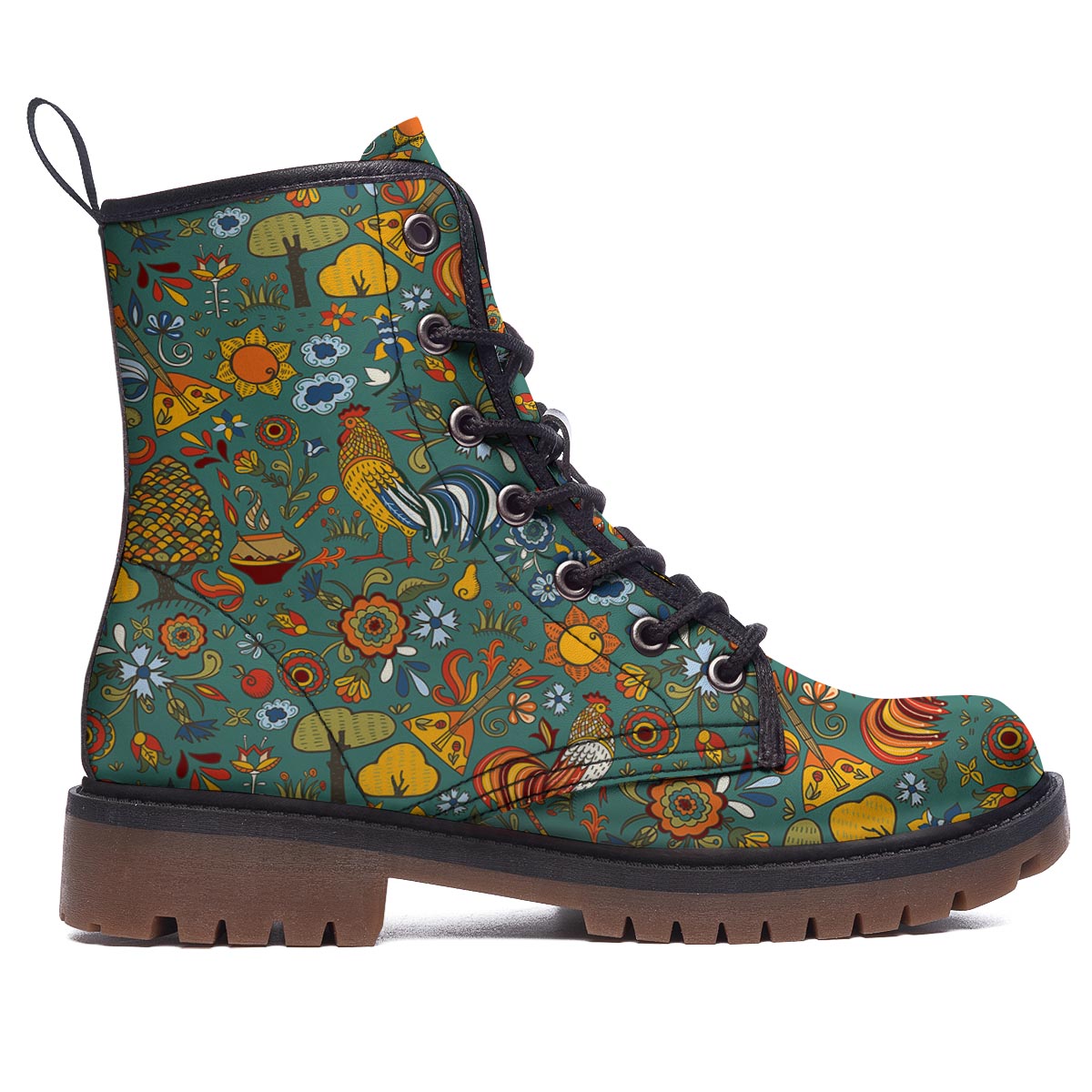 Flower And Rooster Print Pattern Work Boots-grizzshop