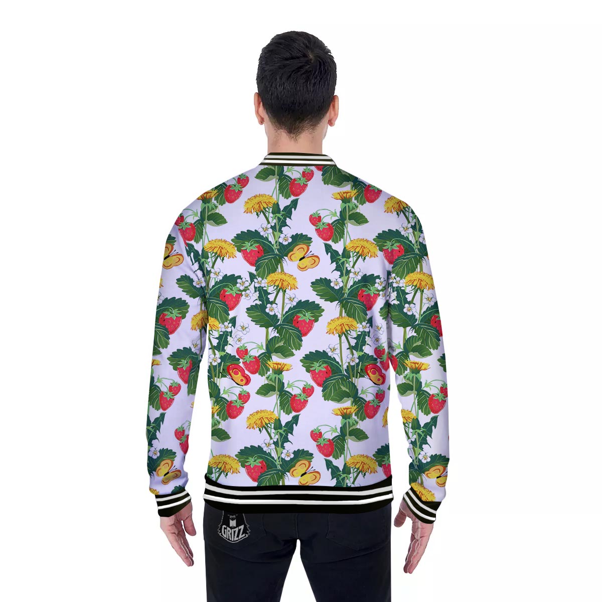 Flower And Strawberry Print Pattern Baseball Jacket-grizzshop