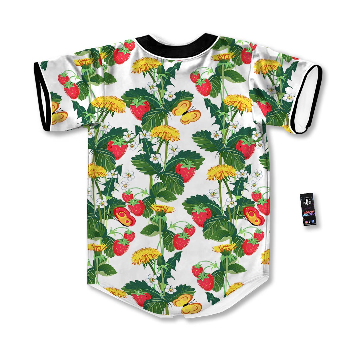Flower And Strawberry Print Pattern Baseball Jersey-grizzshop