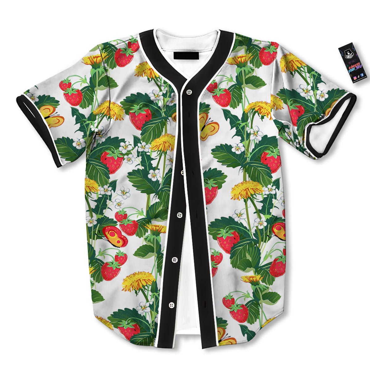 Flower And Strawberry Print Pattern Baseball Jersey-grizzshop
