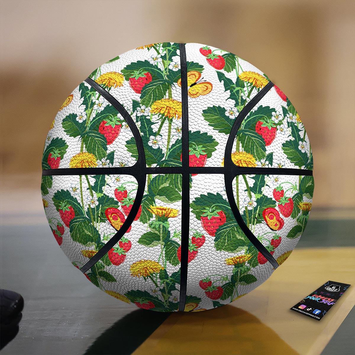 Flower And Strawberry Print Pattern Basketball-grizzshop