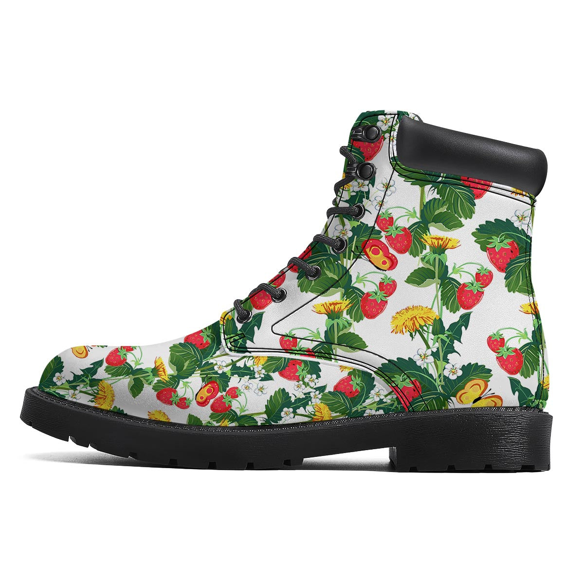 Flower And Strawberry Print Pattern Boots-grizzshop