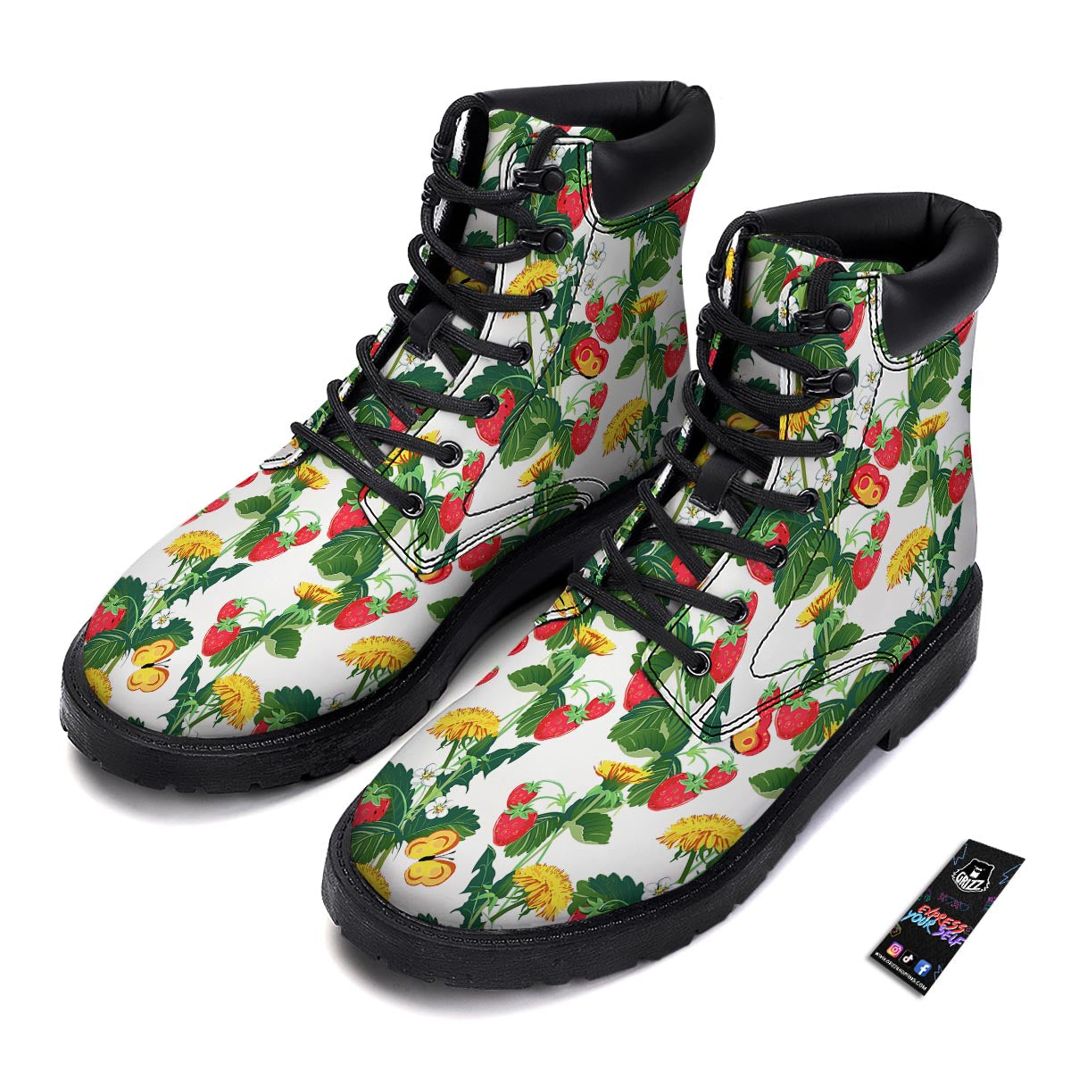 Flower And Strawberry Print Pattern Boots-grizzshop