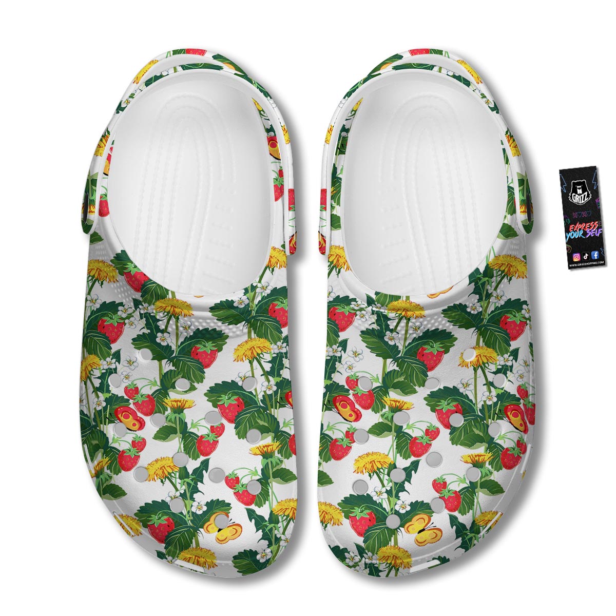 Flower And Strawberry Print Pattern Clog-grizzshop