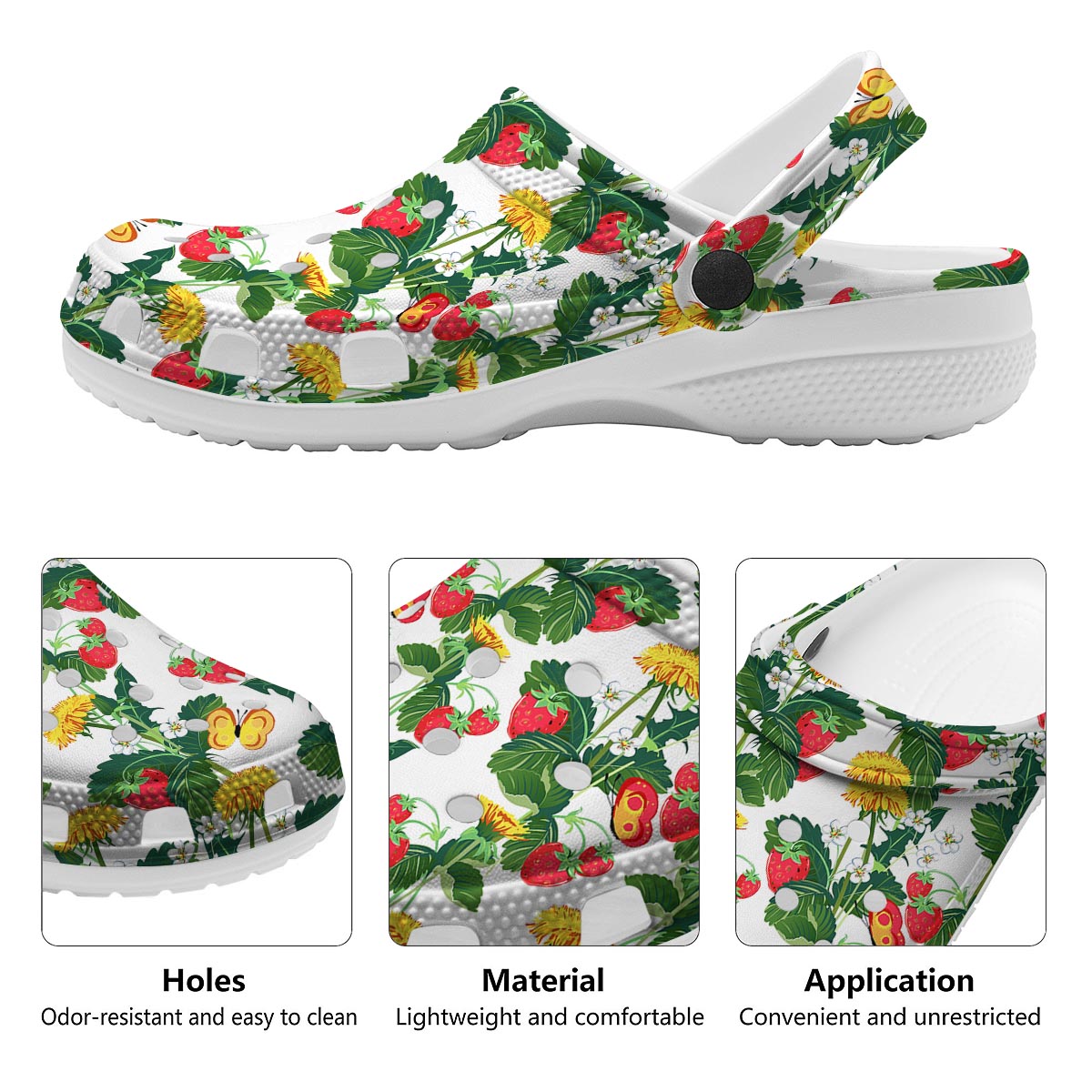 Flower And Strawberry Print Pattern Clog-grizzshop