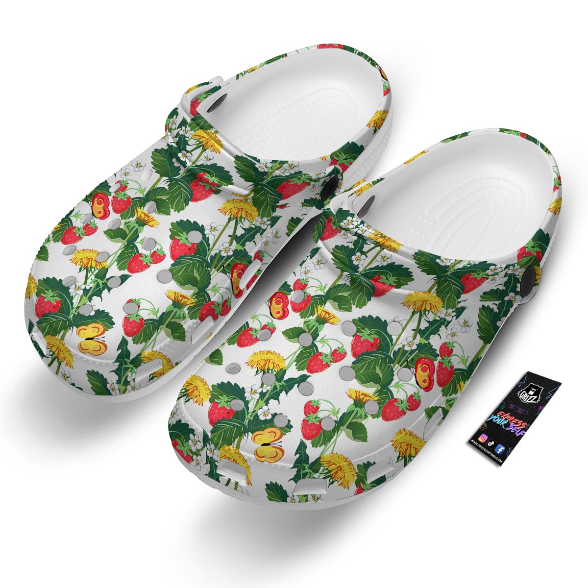 Flower And Strawberry Print Pattern Clog-grizzshop
