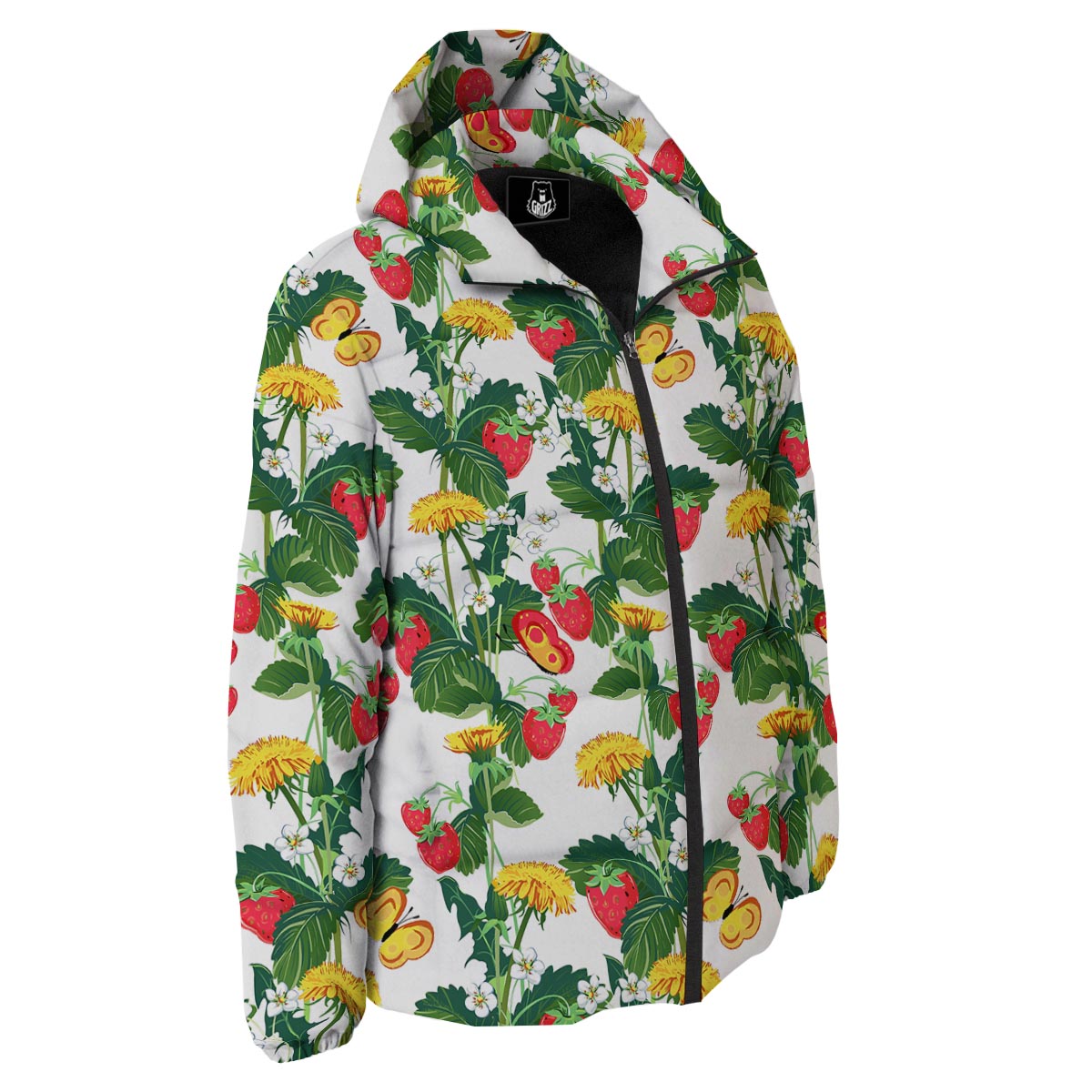 Flower And Strawberry Print Pattern Down Jacket-grizzshop