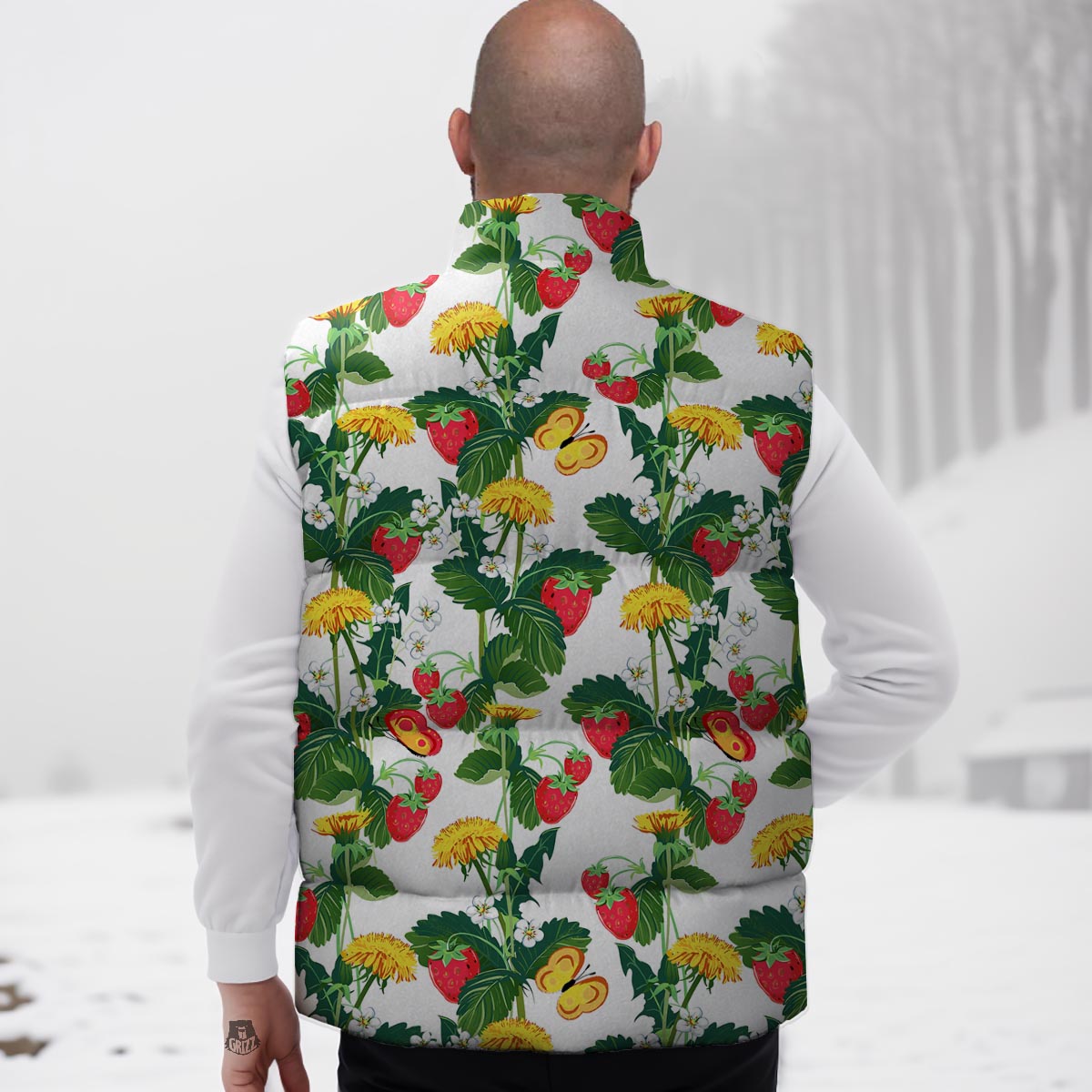 Flower And Strawberry Print Pattern Down Vest-grizzshop