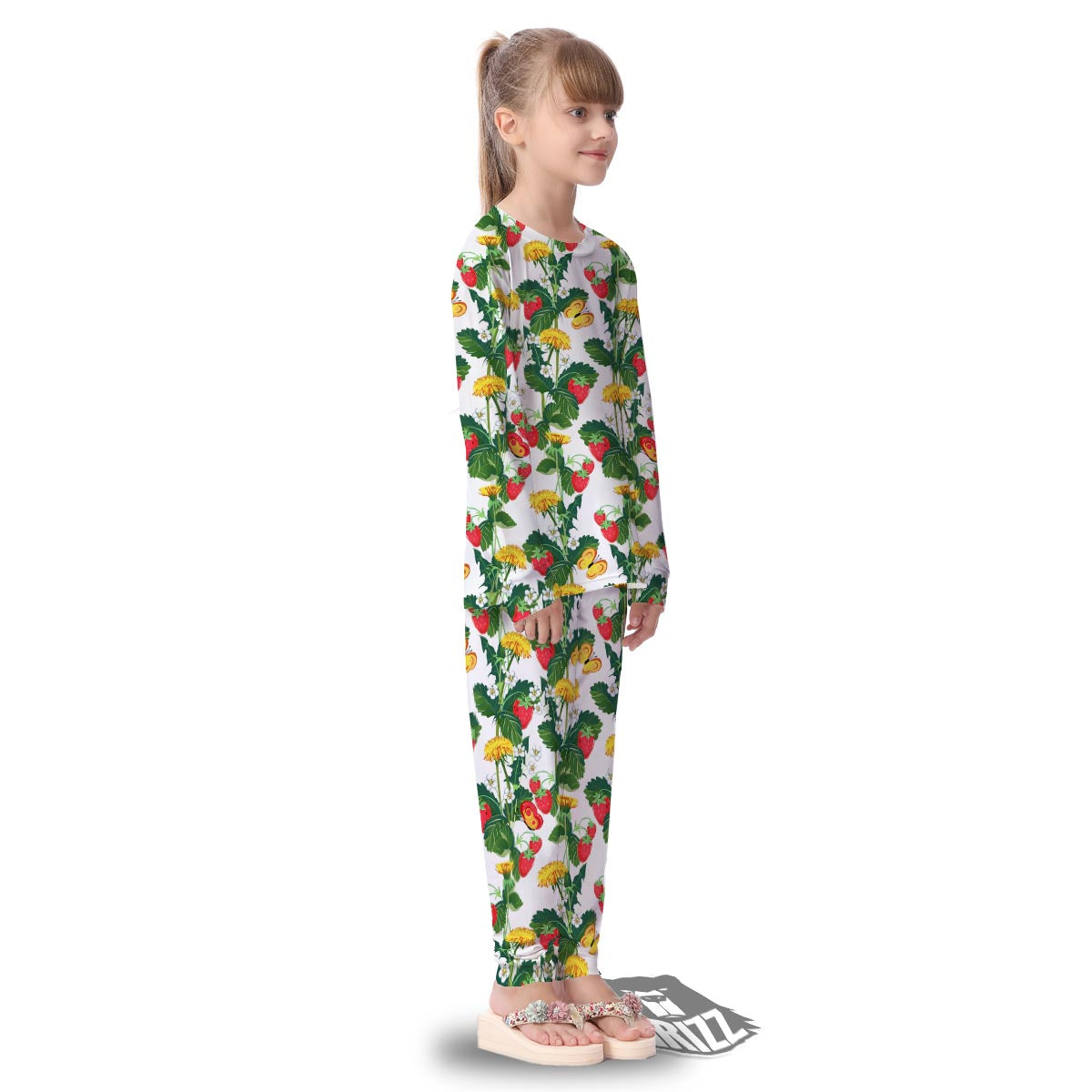 Flower And Strawberry Print Pattern Kid's Pajamas-grizzshop