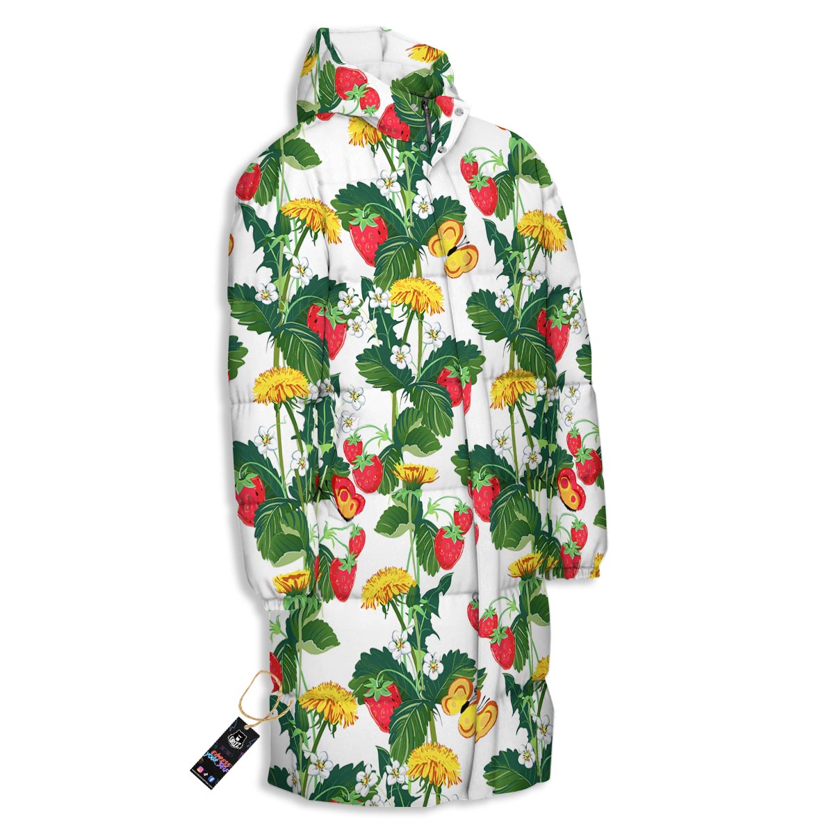 Flower And Strawberry Print Pattern Long Down Jacket-grizzshop