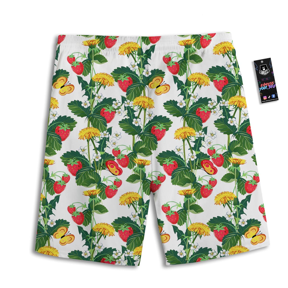 Flower And Strawberry Print Pattern Men's Athletic Shorts-grizzshop