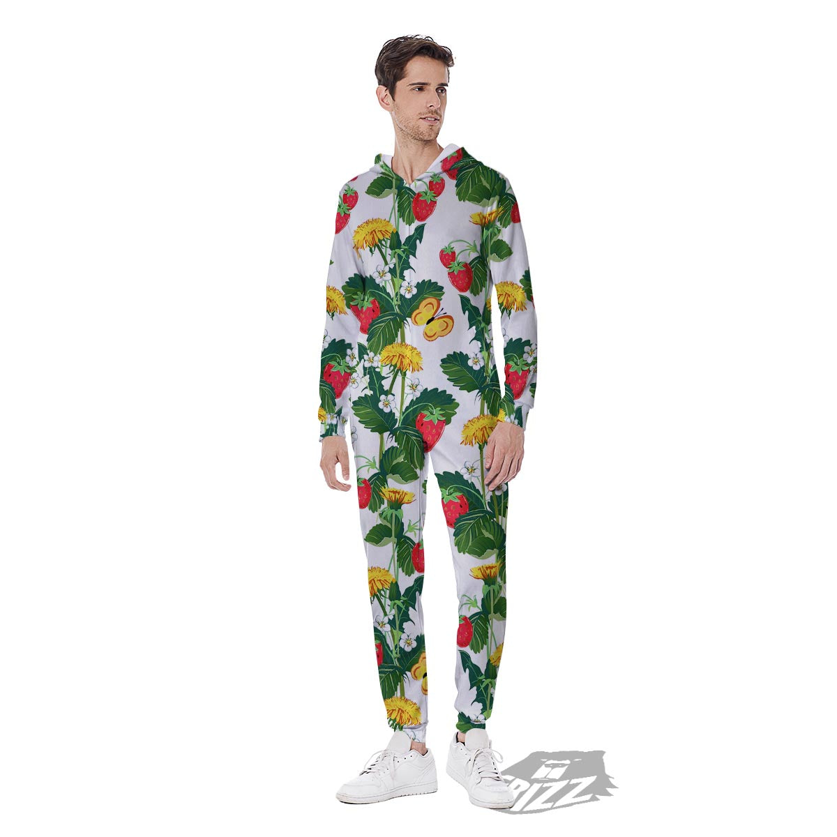 Flower And Strawberry Print Pattern Men's Jumpsuit-grizzshop