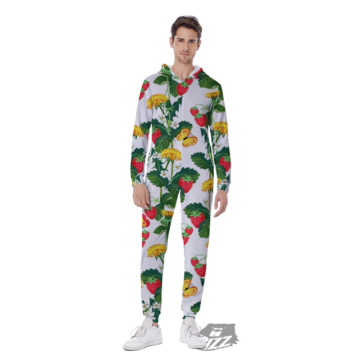 Flower And Strawberry Print Pattern Men's Jumpsuit-grizzshop