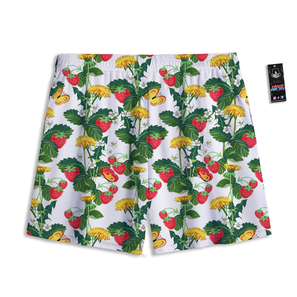 Flower And Strawberry Print Pattern Mesh Shorts-grizzshop