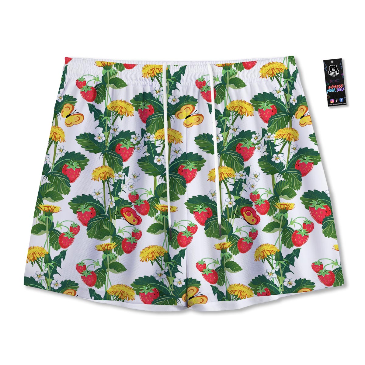 Flower And Strawberry Print Pattern Mesh Shorts-grizzshop