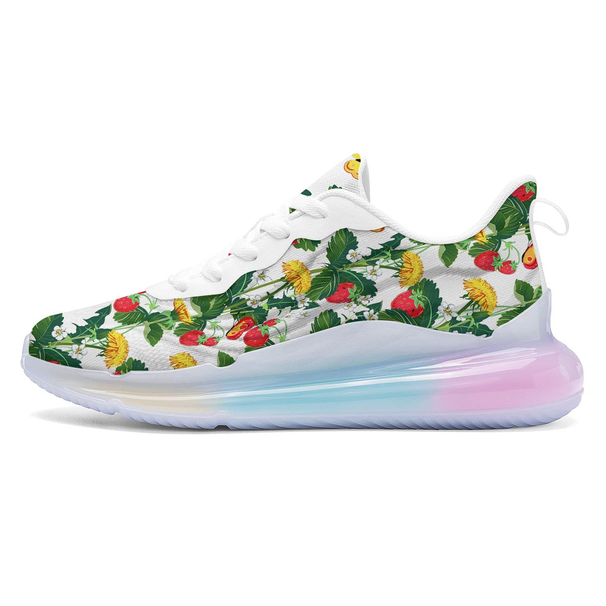 Flower And Strawberry Print Pattern Running Sneakers-grizzshop