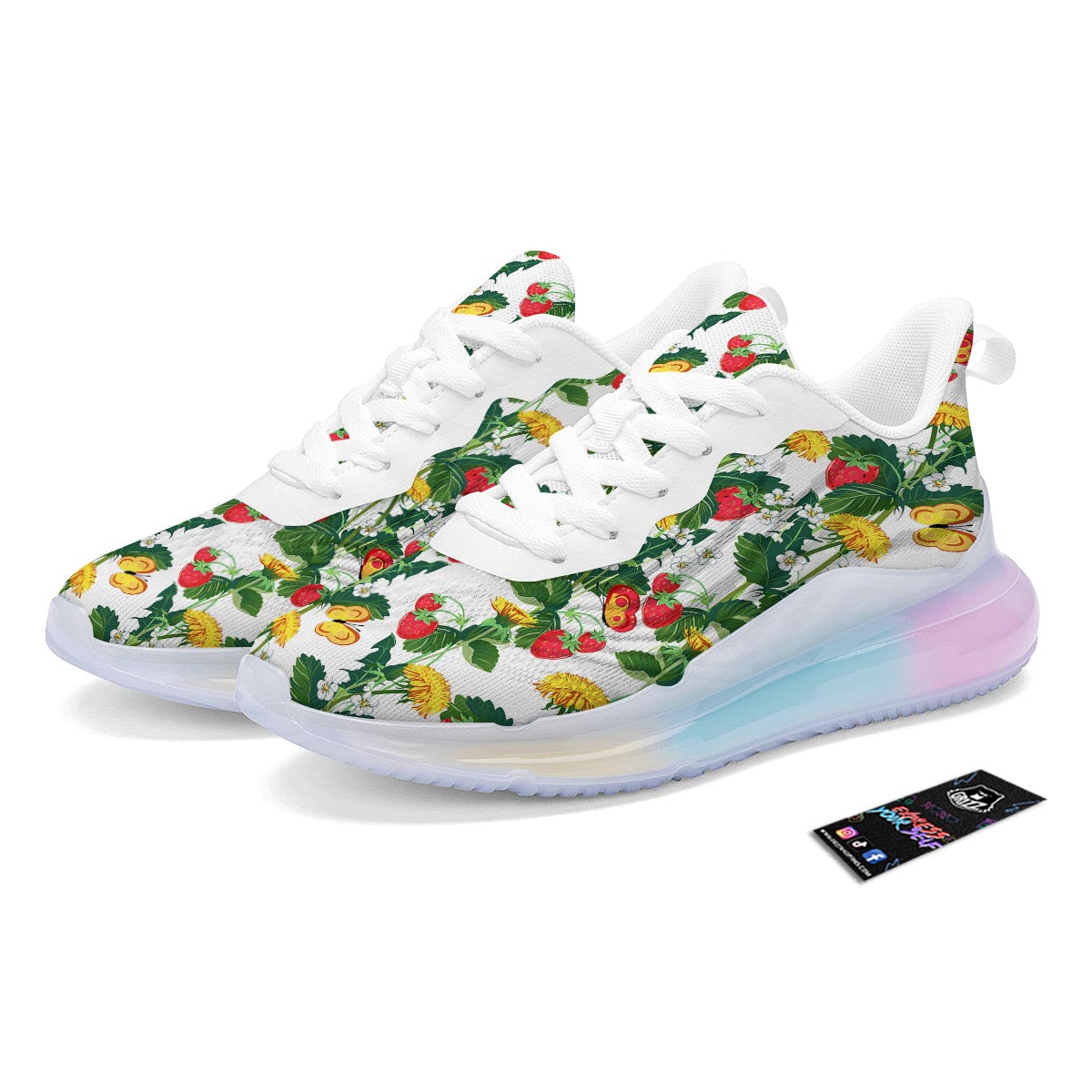 Flower And Strawberry Print Pattern Running Sneakers-grizzshop