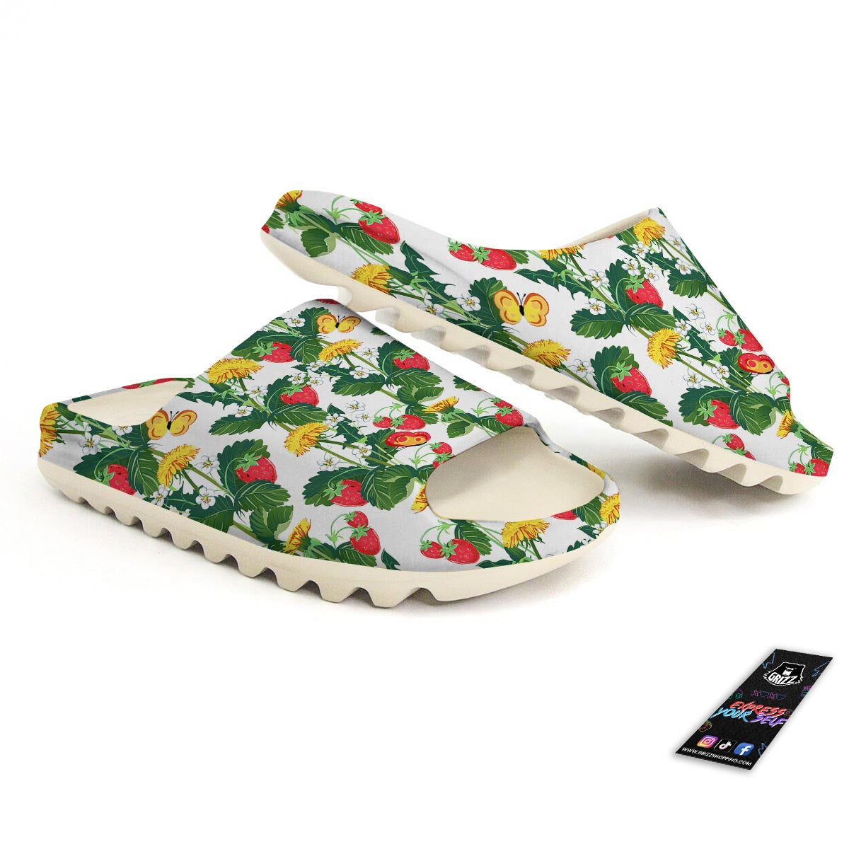Flower And Strawberry Print Pattern Sandals-grizzshop