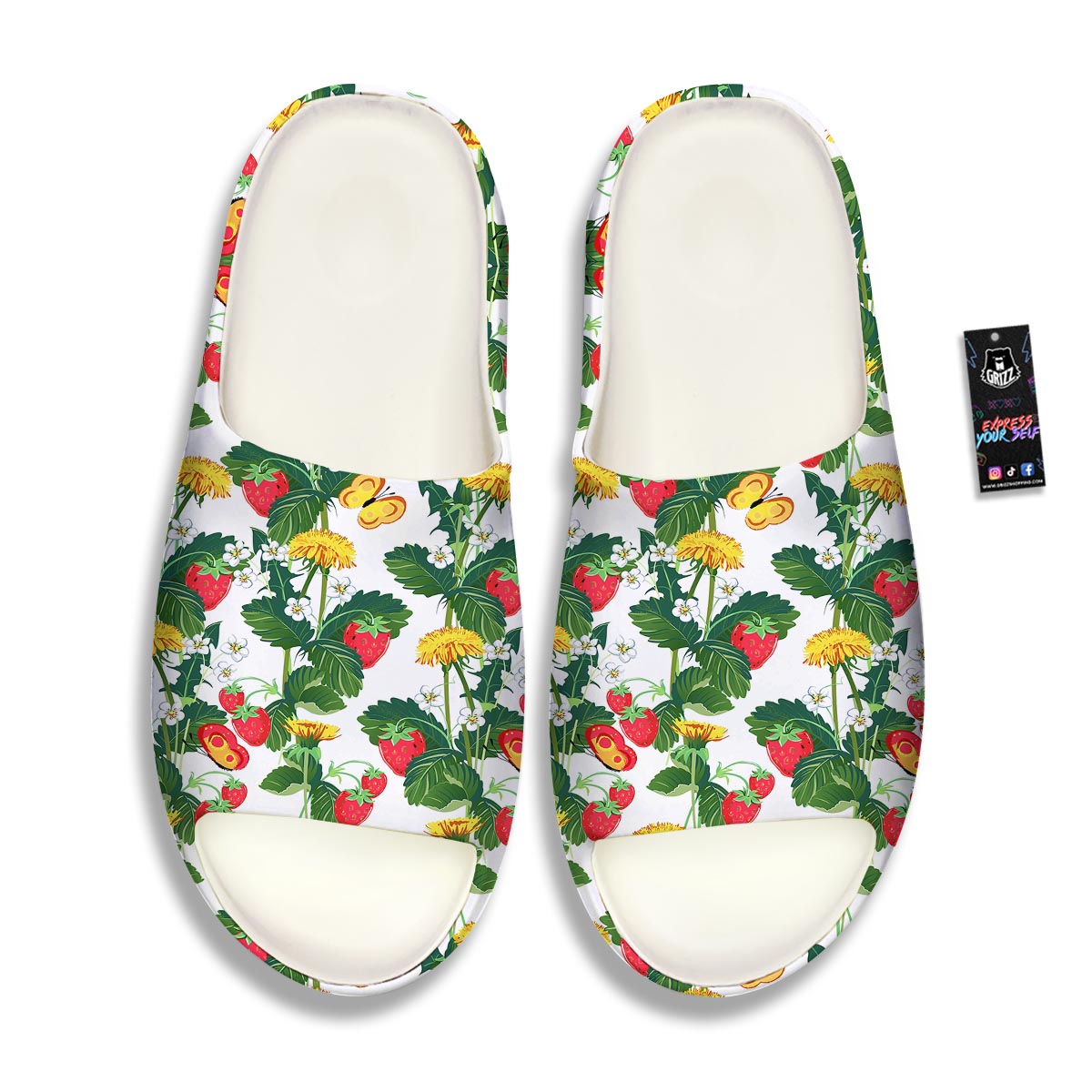 Flower And Strawberry Print Pattern Sandals-grizzshop
