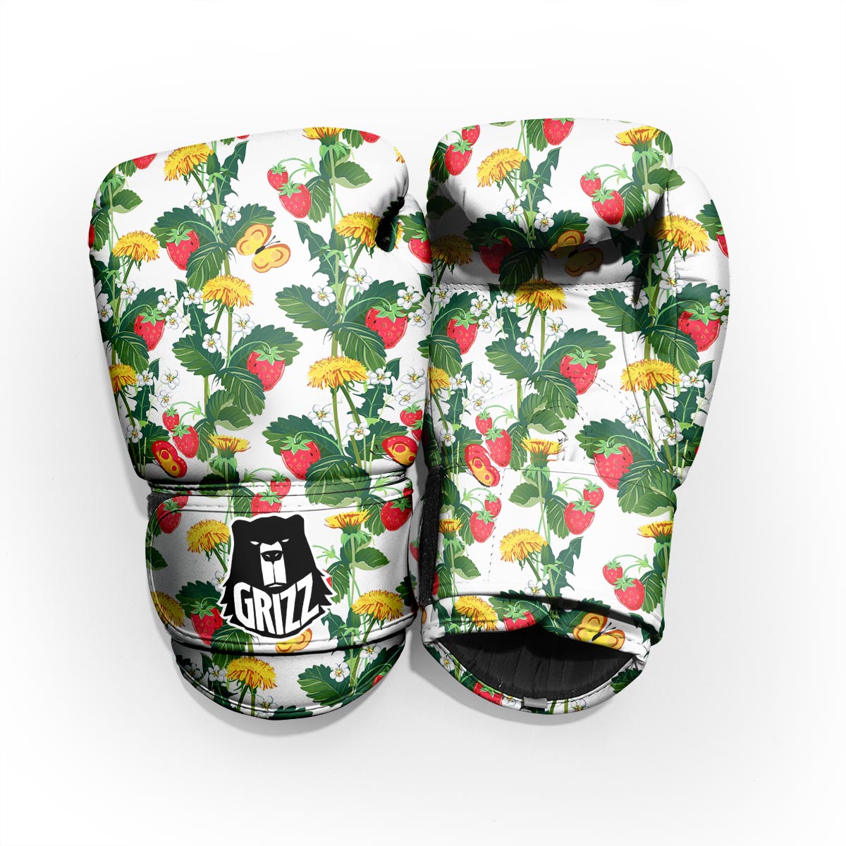 Flower And Strawberry Print Pattern Sparring Gloves-grizzshop