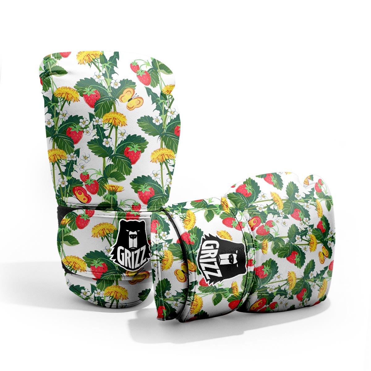 Flower And Strawberry Print Pattern Sparring Gloves-grizzshop